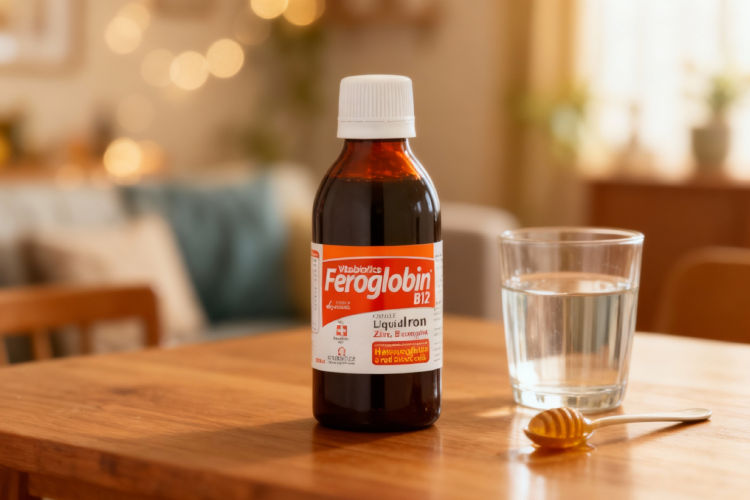 شربت فروگلوبین روی میز با آب و عسل